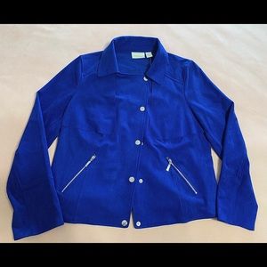 Chicos faux suede sapphire blue Artisan jacket with zipper accents women’s small